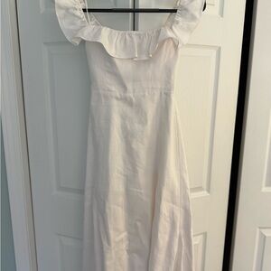 Reformation Ivory Strapless Dress with Ruffle Detail